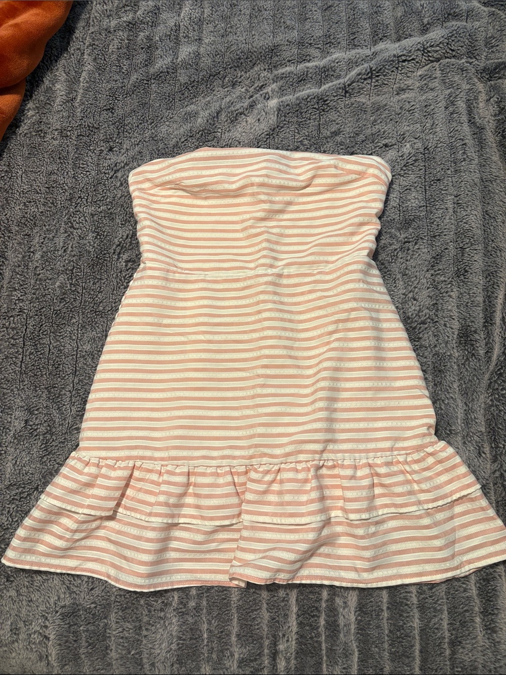 Lulu's Pink & White Strapless Ruffle-Hem Dress